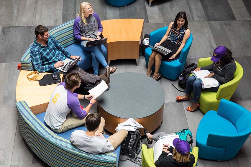 Medical students gathered on a couch